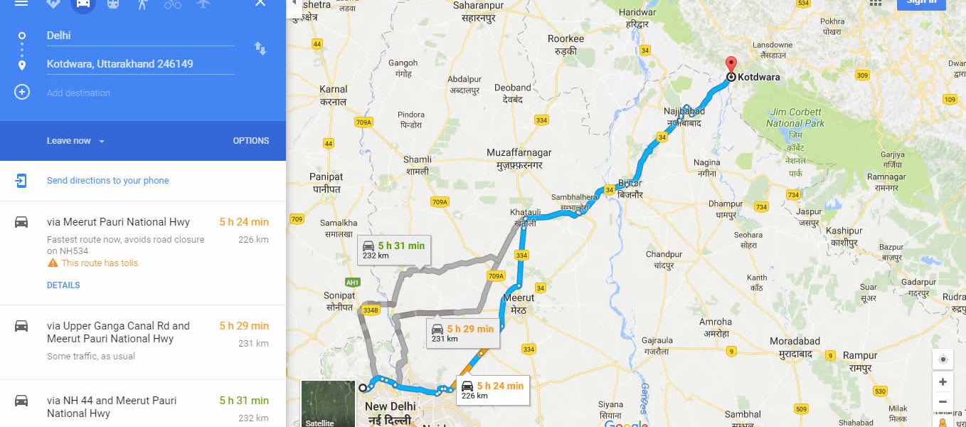 delhi-kotdwar-map